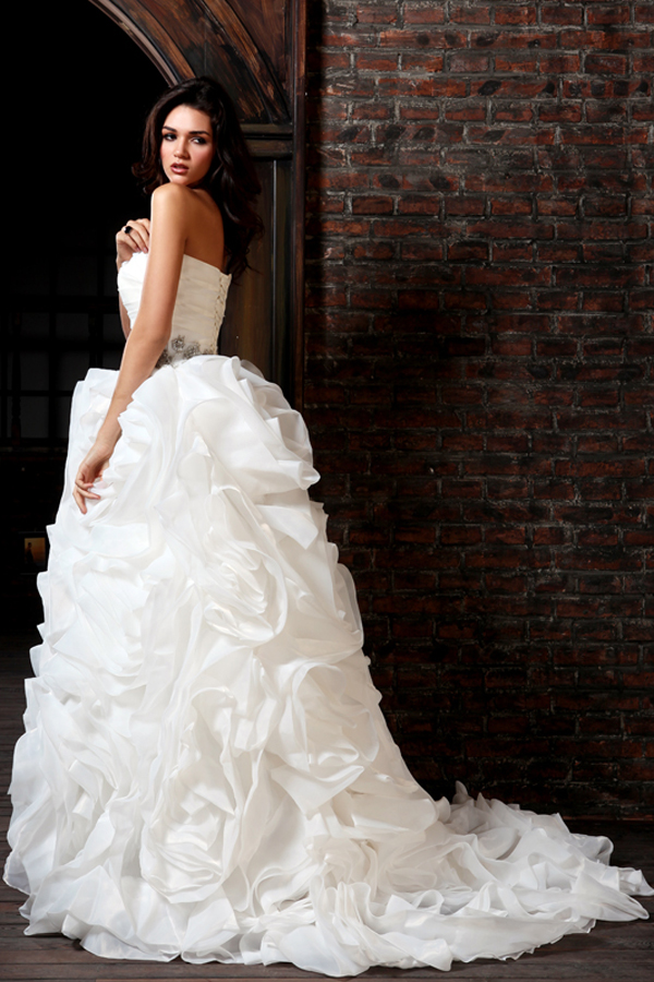 Deluxe Strapless Ruffled Organza Wedding Gown - Click Image to Close